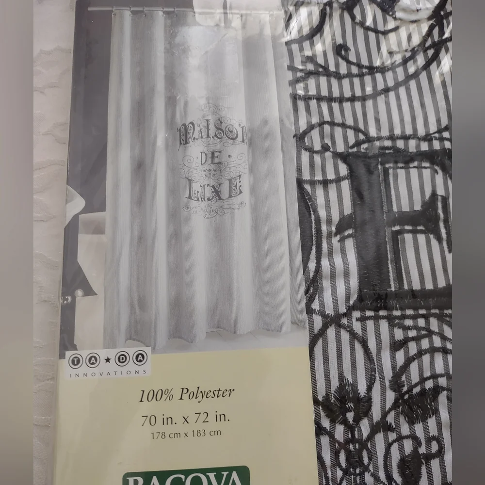New 🆕 Maison De Luxe Embroidered Shower Curtain Black White Shabby Chic